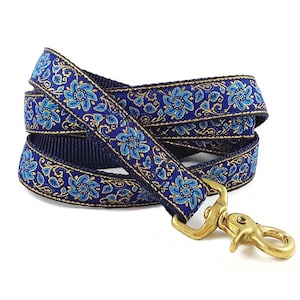 Blau, Türkis & Metallic Gold Floral Hundeleine - Passende Leine, Trainingszubehör | Geschenk für Hundeliebhaber, Haustier-Besitzer | Benutzerdefinierte Länge