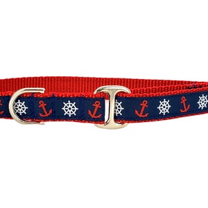 Sailing Anchors - Nautical Dog Collar, Greyhound Tag Collar, Dog ID Tag Collar, House Collar, Dog Collar, Handmade Dog Collar