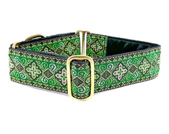 Green Celtic Martingale Dog Collar or Buckle Collar - Adjustable for Medium to Large Dogs, Greyhounds, Whippets, Poodles - 1.5 Inch Wide