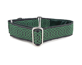 Collar para perro Wexford Celtic Braid en negro/verde - Estilo Martingale o hebilla para perros medianos/grandes, galgos, whippets, labradores - 3,8 cm de ancho