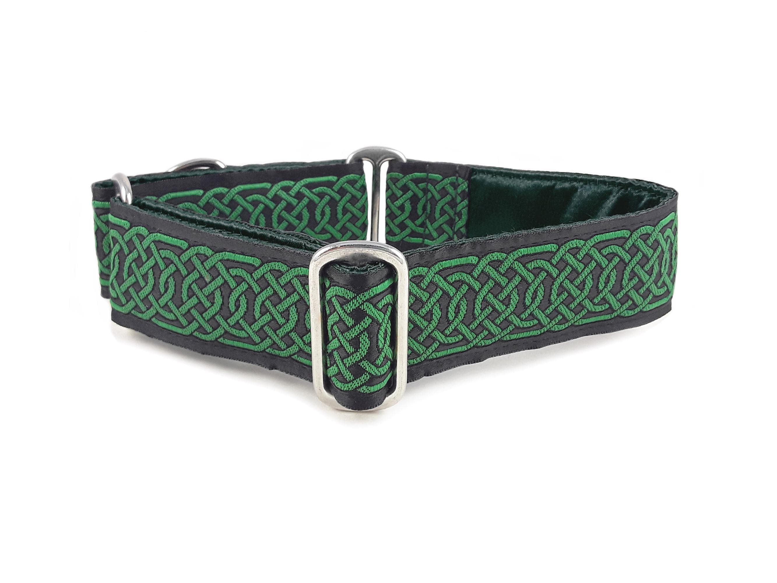 Wexford Celtic Braid in Black/Green Dog Collar - Martingale Or Buckle Style For Medium/Large Dogs, Greyhounds, Whippets, Labs- 1.5 Inch Wide