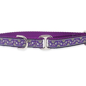 Purple Floral Tag Collar - Handmade Dog Tag Collar, Greyhound Tag Collar, Dog ID Collar, House Collar - 3/4 Inch Wide