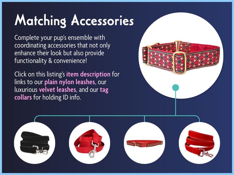 Matching Accessories for the Red & Gold Stratford Floral Dog Collar by The Hound Haberdashery