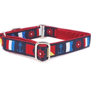 Nautical Martingale or Buckle Dog Collar | Sailing Flags, Red, White & Blue | Custom-Made, Adjustable for Medium to Large Dogs | 1 Inch Wide