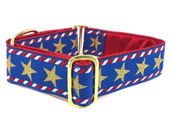 Martingale or Buckle Dog Collar - Red, White and Blue Stars & Stripes - 1.5 Inch, Fourth of July, Independence Day, Patriotic Dog Collar