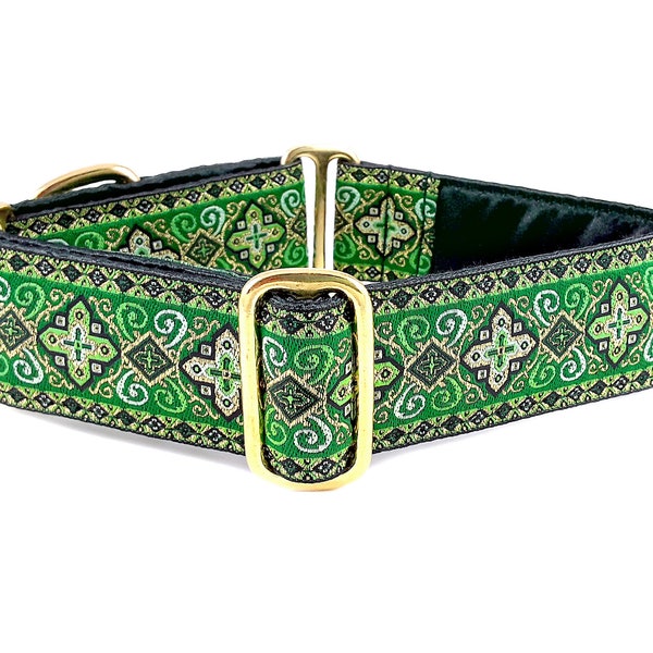 Green Celtic Martingale Dog Collar or Buckle Collar - Adjustable for Medium to Large Dogs, Greyhounds, Whippets, Poodles - 1.5 Inch Wide