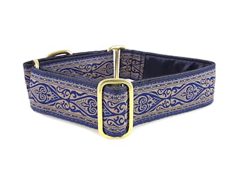 Navy Renaissance Dog Collar - Martingale or Buckle, 1.5 Inch Wide
