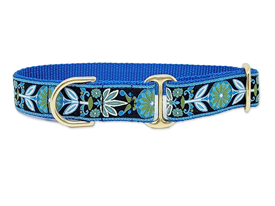 Blue, Green & Black Pinwheel Tag Collar, Greyhound Tag Collar, Dog ID