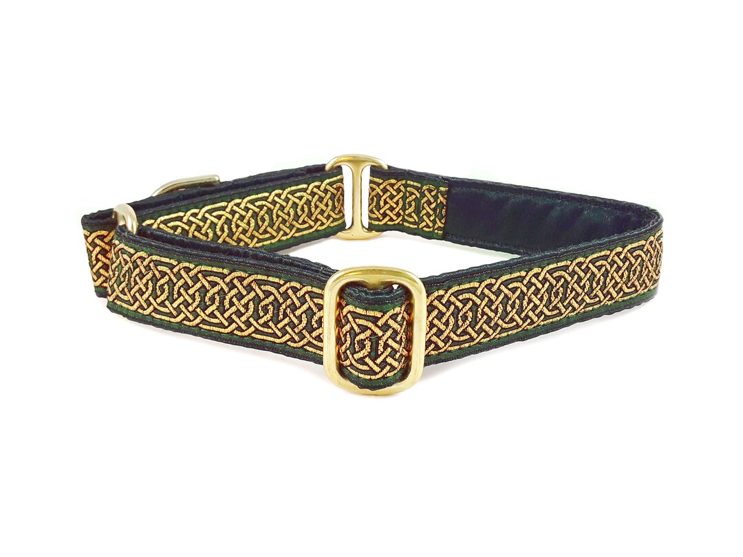 Celtic Martingale Collar of Buckle Dog Collar Green & Metallic Gold Wexford Braid 1 Inch Wide Etsy