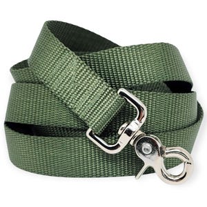 Olive Green Nylon Dog Leash | Durable, Matching Dog Lead | Custom-Length, Handmade Present for Pet Owner | Dog Lover Gift | 1 Inch Wide