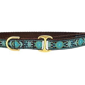Brown & Turquoise Pinwheel - Dog Collar, Greyhound Tag Collar, Dog ID Tag Collar, House Collar, Dog Collar, Handmade Dog Collar