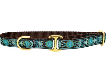 Brown & Turquoise Pinwheel - Dog Collar, Greyhound Tag Collar, Dog ID Tag Collar, House Collar, Dog Collar, Handmade Dog Collar