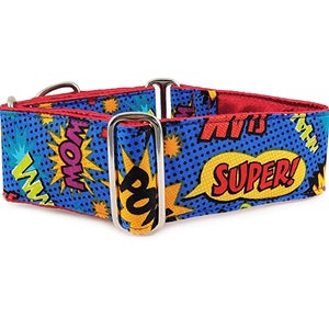 Extrabreites, 5,5 cm Superhelden-Hundehalsband im Martingale- oder Schnallen-Stil | Für mittlere bis große Hunde, Windhunde, Boxer, Doggen, Doggen usw