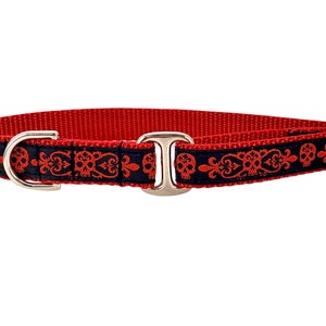 Red Skulls - Dog Collar, Greyhound Tag Collar, Dog ID Tag Collar, House Collar, Dog Collar, Handmade Dog Collar