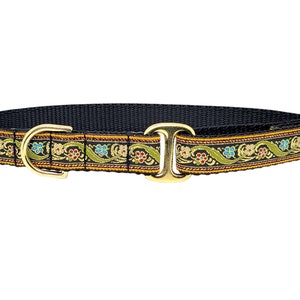 Floral Vines on Black - Tag Collar, Greyhound Tag Collar, Dog ID Tag Collar, House Collar, Handmade Dog Collar - 3/4 Inch Wide