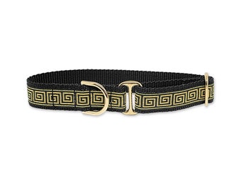 Black & Metallic Gold Greek Key - Tag Collar, Greyhound Tag Collar, Dog ID Tag Collar, House Collar, Handmade Dog Collar - 1 Inch Wide