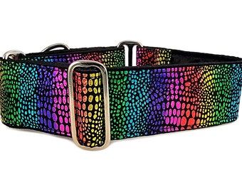 Rainbow Sparkle Martingale Dog Collar or Buckle Collar - Extra Wide for Large Dogs, Greyhounds, Great Danes, German Shepherds - 2 Inch Wide