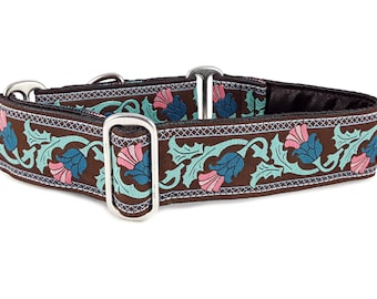 Thistle Martingale Dog Collar or Buckle Collar - Adjustable for Medium to Large Dogs, Whippets, Greyhounds, Boxers, Great Danes - 1.5" Wide