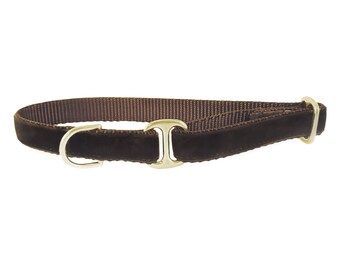 Brown Velvet Dog Tag Collar: Adjustable House Collar for Sighthounds