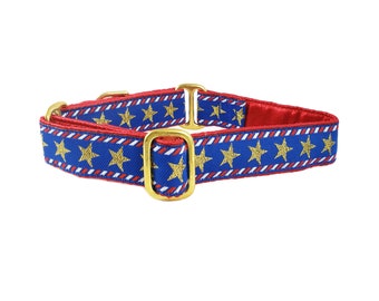 Martingala de 1 pulgada o collar de perro con hebilla / Estrellas y rayas rojas, blancas y azules / 4 de julio patriótico, Día de la Independencia / Regalo para los amantes de los perros