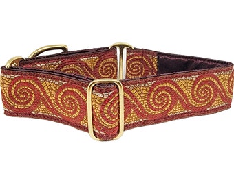 Burgundy Mosaic Wave Martingale Dog Collar or Buckle Collar - Adjustable for Medium to Large Dog, Greyhound, Whippet, Poodles- 1.5 Inch Wide