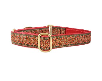 Red & Gold Flames Martingale or Buckle Dog Collar | Adjustable for Medium to Large Dogs, Greyhounds, Whippets, Poodles, Etc | 1 Inch Wide