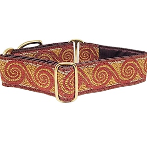 Burgundy Mosaic Scroll Martingale or Buckle Collar - Adjustable for Medium/Large Dogs, Greyhounds, Whippets, Poodles, Boxers - 1.5 Inch Wide