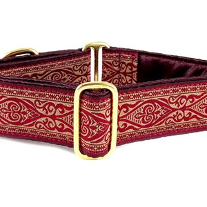 Burgundy Martingale Dog Collar or Buckle Collar - Adjustable for Medium to Large Dog, Greyhound, Whippet, Poodles, Huskies - 1.5 Inch Wide