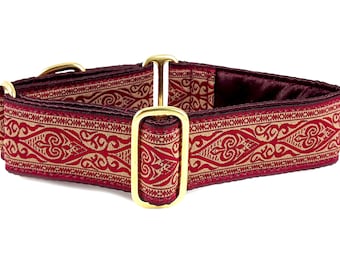 Burgundy Martingale Dog Collar or Buckle Collar - Adjustable for Medium to Large Dog, Greyhound, Whippet, Poodles, Huskies - 1.5 Inch Wide