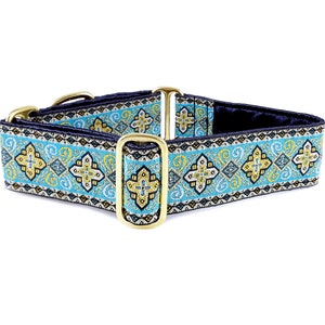Blue Celtic Martingale or Buckle Dog Collar | Adjustable for Medium/Large Dogs, Greyhounds, Whippets, Great Danes, Boxers - 1.5 Inch Wide