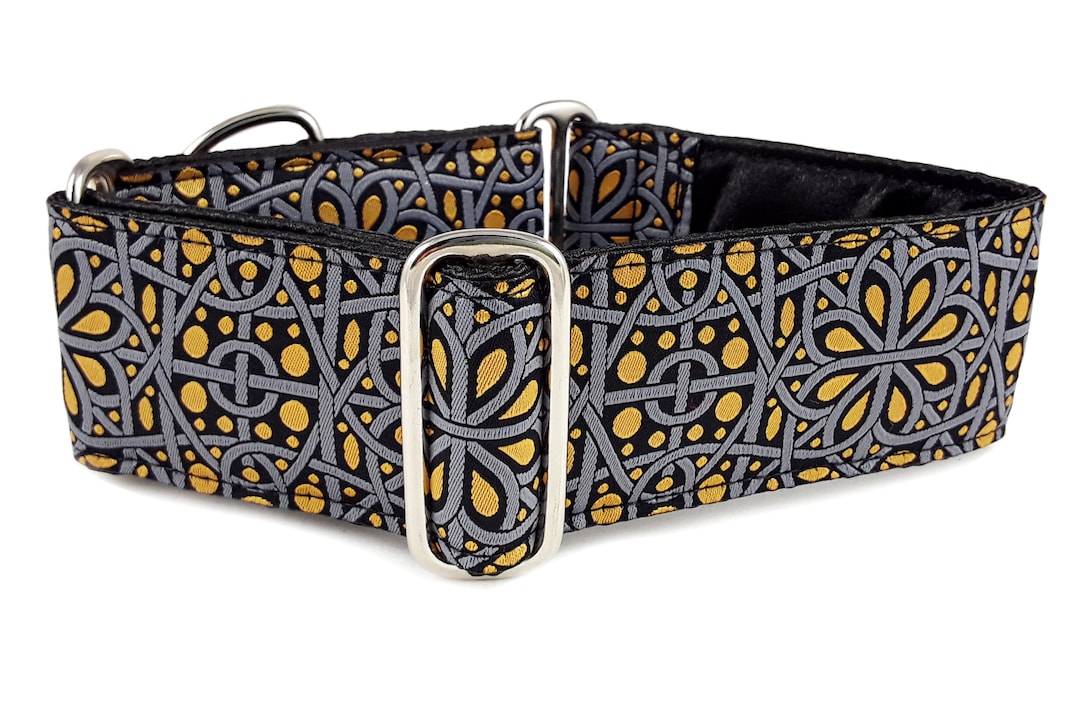Black & Gold Trastevere Martingale Dog Collar or Buckle Collar