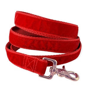 Red Velvet Dog Leash | Soft, Luxurious Dog Lead | Custom-Length, Handmade Present for Pet Owner | Dog Lover Gift | Washable | 1 Inch Wide