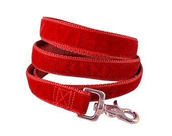 Red Velvet Dog Leash: Handmade, Custom Length, Washable