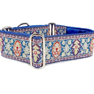 Blue, Red & Metallic Gold Martingale or Buckle Dog Collar | Adjustable for Medium/Large Breeds, Greyhounds, Poodles, Mastiffs -  2 Inch Wide