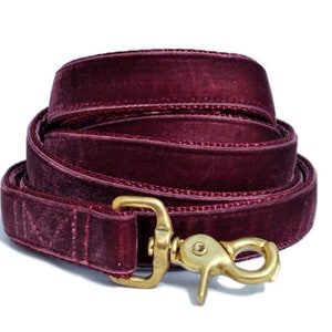 Burgundy Velvet Dog Leash: Handmade Luxury Pet Lead, Custom Length