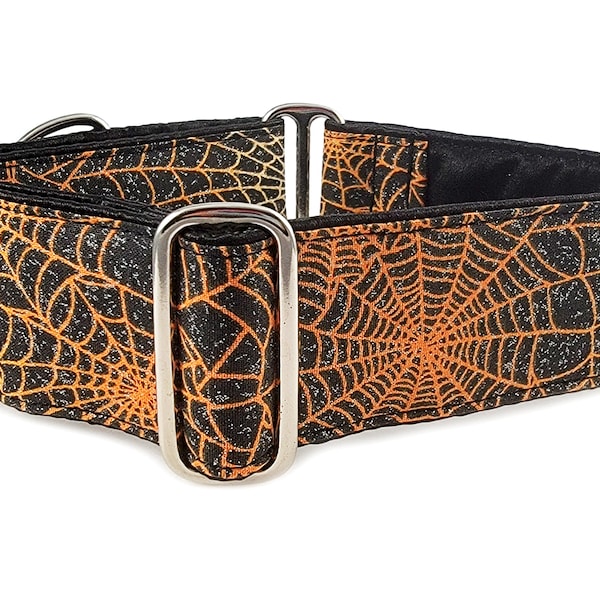 Spider Webs Dog Collar: Martingale Dog Collar or Buckle Dog Collars for Large Dogs, Spooky Halloween Dog Collars - 2 Inch Wide