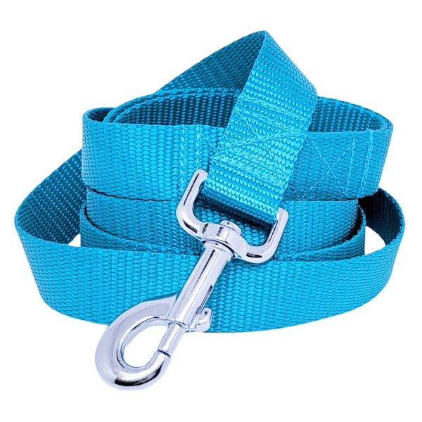 Turquoise Blue Nylon Dog Leash | Durable, Matching Dog Lead | Custom-Length, Handmade Present for Pet Owner | Dog Lover Gift | 1 Inch Wide