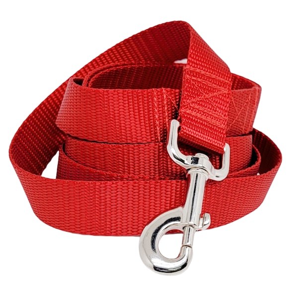 Red Nylon Dog Leash | Durable, Washable, Matching Dog Lead | Custom-Length, Handmade Present for Pet Owners | Dog Lover Gift | 1 Inch Wide