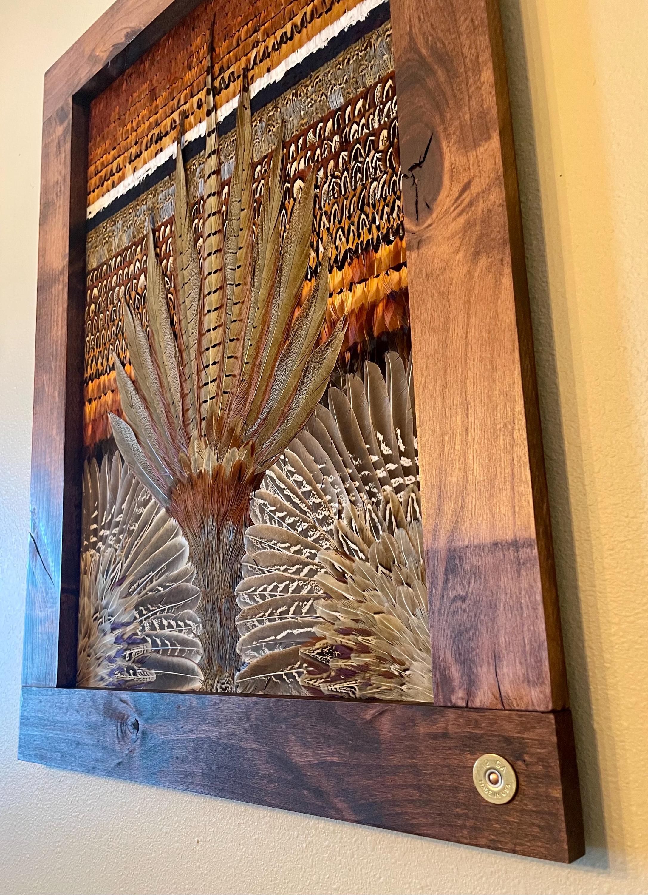 Visual Reference: Framed Pheasant Feather Wall Art Handmade Rustic Modern Decor Natural