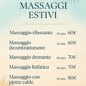 Template Canva Listino Massaggi Estivi | Grafica Personalizzabile per Estetiste | Trattamenti Corpo Estate | PDF e Immagini Incluse