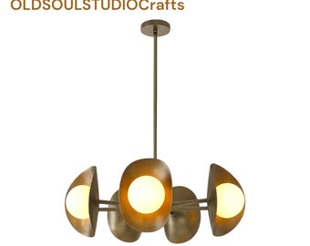 1950s Stilnovo Style Brass Sputnik Chandelier - 7 Globe Mid Century Modern Pendant Light