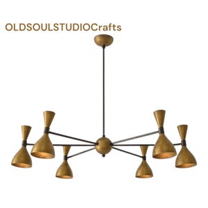 Modern Brass Chandelier – 6-Light Italian Disk-Style Sputnik Pendant Fixture