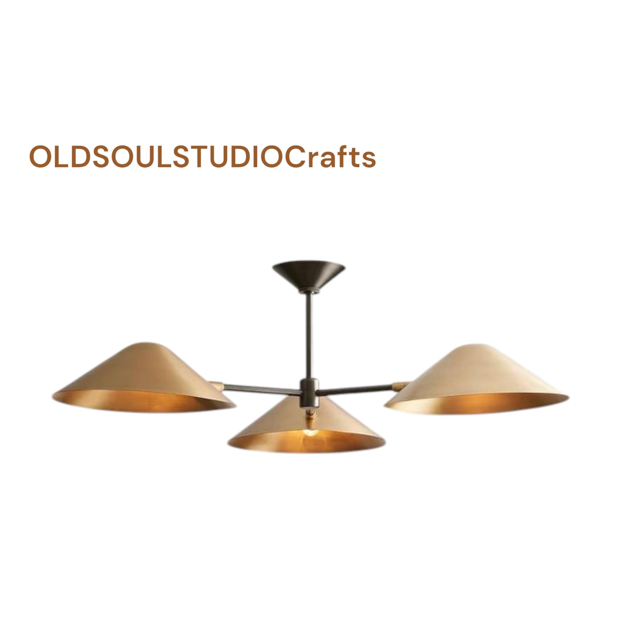 1950年代ミッドセンチュリー、真鍮製シムズ3灯スプートニク