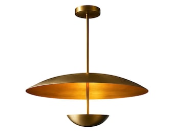 Italian Mid-Century Raw Brass Sputnik Pendant Light Fixture – Modern Brass Disk Chandelier