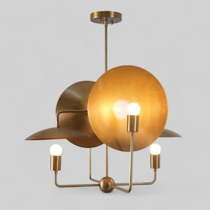 Lampadario Sputnik di metà secolo: lampadario a 4 luci in ottone grezzo fatto a mano