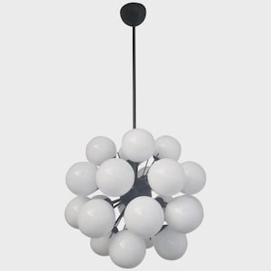 Italian Murano Glass Sputnik Chandelier | 24-Light Brass Mid-Century Pendant | Smoked Glass Globes