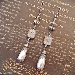 Art Deco Camphor Glass Bridal Earrings: Crystal Pearl Drop