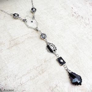 Camphor Glass Lariat Art Deco Necklace, Victorian Jewelry Handmade, Vintage Estate Style Personalized Women&#39;s Gift