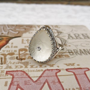 Frosted Glass Filigree Ring, Adjustable Victorian Jewelry Handmade, Vintage Style Women's Gift