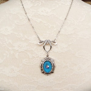 Aqua Camphor Glass Necklace, Art Deco Jewelry Handmade, Vintage Style Women's Gift